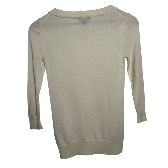 J CREW Sweater Women 3/4 Sleeve 100% Merino Wool Knit Cream Sz XXS Minimalist - Picture 2 of 9